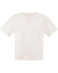 Majestic - Stretch Linen T Shirt With V Neck - Lyst