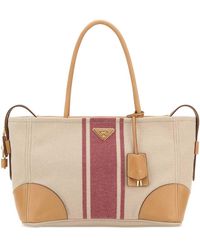 Prada - Sand Canvas Large Shopping Bag - Lyst