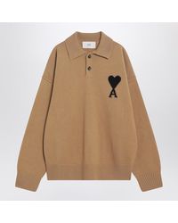 Ami Paris - Camel Coloured Ami De Coeur Polo Sweater - Lyst