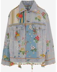 Péro - Denim Jacket With Floral Embroidery - Lyst