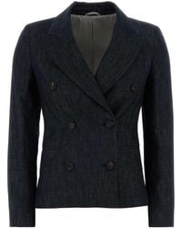 Brunello Cucinelli - Dark Denim Blazer - Lyst