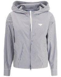Prada - Gestreepte Jas Met Capuchon - Lyst