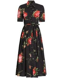 Dolce & Gabbana - Rozenprint Midi-Jurk Met Knoopsluiting - Lyst