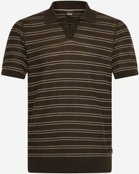 BOSS - Striped Cotton Blend Polo Shirt - Lyst