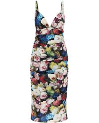 Dolce & Gabbana - Nocturnal Flower Draped Midi Dress - Lyst