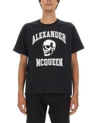 McQueen - Varsity Skull Print T-shirt - Lyst