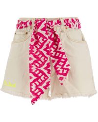 Mc2 Saint Barth - Denim Shorts With Embroidery And Scarf - Lyst
