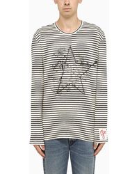 Golden Goose Ivory And Blue Striped T Shirt - Gray