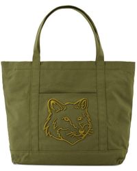Maison Kitsuné - Fox Head Large Shopper Bag Baumwollgrün - Lyst