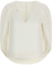 Alberta Ferretti - Cape-Inspired Stretch Cady Top With Draped Eleganc - Lyst