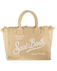 MC2 Saint Barth - Cotton Canvas Beach Tote Bag With Printed Logo - Lyst