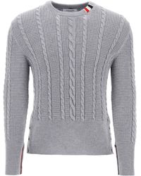 Thom Browne - Cable Wool Sweater With Rwb Detail - Lyst