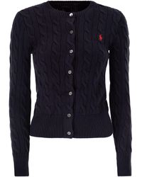 Polo Ralph Lauren - Cable Knit Cotton Crew Neck Cardigan - Lyst