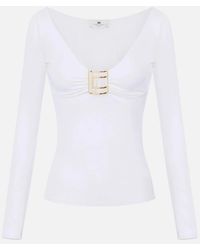 Elisabetta Franchi - Top With Jewel Logo - Lyst
