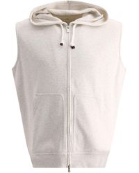 Brunello Cucinelli - Techno Cotton Sleeveless Sweatshirt With Zipper And Hood - Lyst