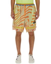 Vivienne Westwood - Print Mesh Shorts With Fringed Hem - Lyst