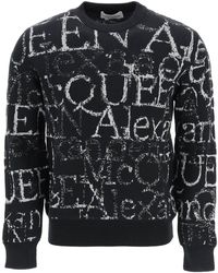 Alexander McQueen Jacquard Logo Sweater Zwart,witte Wol,technisch
