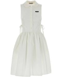 Miu Miu - White Cotton Blend Mini Dress - Lyst