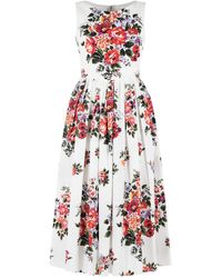 Dolce & Gabbana - Kleedjes ,Wit ,Katoen Mazzo Di Fiori Print Katoenen Midi Jurk - Lyst