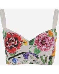 Dolce & Gabbana - Stretch Cotton Blend Top With Floral Pattern - Lyst