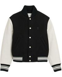 Ami Paris - Wool And Leather Bomber Jacket - Lyst