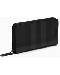 Burberry - Charcoal-Coloured Zip-Around Wallet With Check Pattern - Lyst