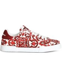 Dolce & Gabbana - Dolce & Gabbana Portofino Canvas Sneakers With Majolica Print - Lyst