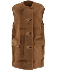 Max Mara - Biscuit Shearling Effige Sleeveless Coat - Lyst