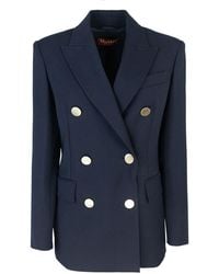 Max Mara - Blazer Edicola In In Crêpe Satin Di Lana Blu Navy - Lyst