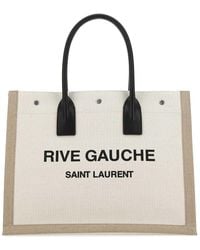 Saint Laurent - Sand Canvas Big Rive Gauche Shopping Bag - Lyst