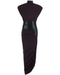 ANDAMANE - Ursula Vegan Leather Detailed Draped Midi Dress - Lyst