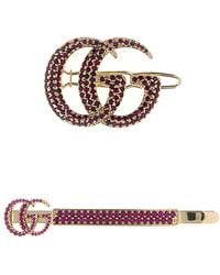 Gucci - Platinum Metal Hair Clips Set - Lyst