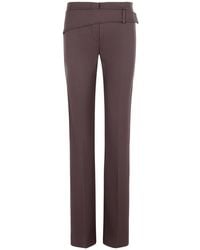 Sportmax - 'banda' Slanke Broek Met Asymmetrische Riem In Koffie Maagdelijke Wolmix - Lyst