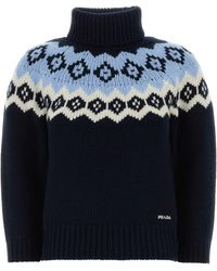 Prada - Dark Blue Wool Blend Sweater - Lyst