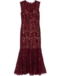 Self-Portrait - Burgundy Guipure Lace Midi Dress - Lyst