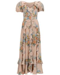 McQueen - Floral Print Ruched Silk Dress - Lyst