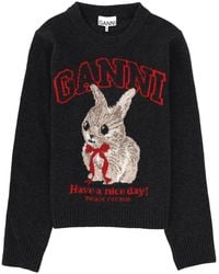 Ganni - Wool Jersey Regular Fit Jumper Jumpers - Lyst