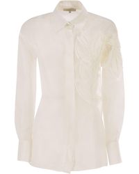 Antonelli - Silk Shirt With Floral Appliqué - Lyst