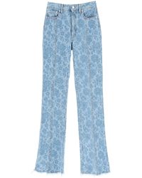 Alessandra Rich - Flower Print Flared Jeans Lichtblauw Denim - Lyst