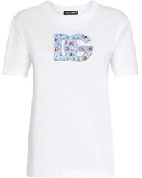 Dolce & Gabbana - Besticktes T-Shirt Mit Blumendetail - Lyst