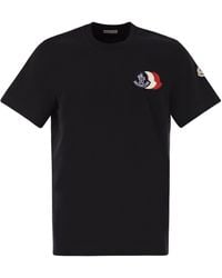 Moncler - Cotton Thirt Con Logo Tricolor Ricamato - Lyst