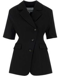 Ganni - Black Stretch Cotton Blazer - Lyst
