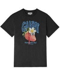 Ganni - T-Shirt Met Aardbeienprint - Lyst