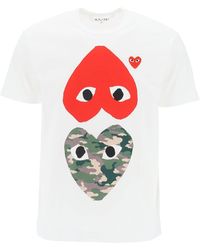 COMME DES GARÇONS PLAY - Round Neck T Shirt With Double Heart Print - Lyst