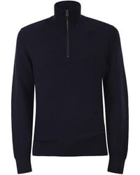 BOSS - Pull en coton texturé avec col montant et fermeture éclair - Lyst