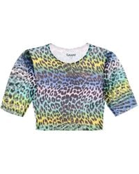 Ganni - Multicolor Leopard Print Crop Top - Lyst