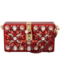 Dolce & Gabbana Pochette con scatola a mano in cristallo di pelle di velluto rosso