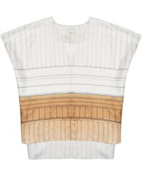 Alysi - Boxy Short-Sleeved Top With V-Notch And Contrast Hem - Lyst