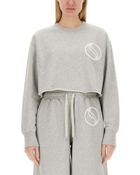Stella McCartney - Cropped Sweatshirt With Subtle Logo - Lyst