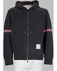 Thom Browne - Zip-Up Hooded Striped Cotton Sweatshirt - Lyst